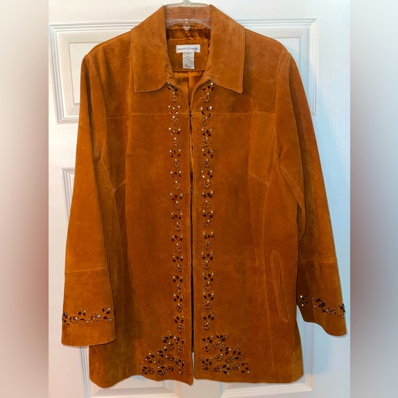Draper and Damon Jackets & Blazers - Jeweled, Crystal, Beaded Suede Leather Vintage Blazer, Jacket, Coat, Sz Large